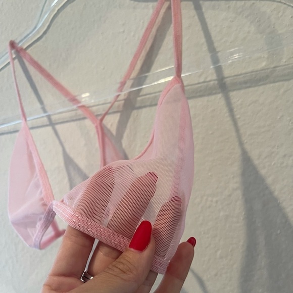 Laina Rauma SET PG13 Fine mesh bra bralette thong set Small black pink - Picture 8 of 16